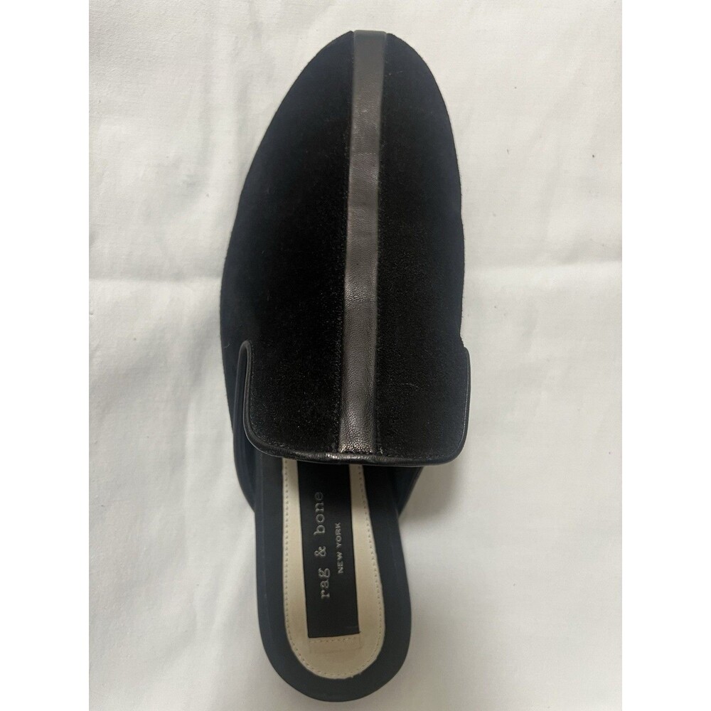 Rag & Bone Savoy Black Suede Leather Loafer Mules Slides Size 38 US 7.5 Italy - Picture 2 of 8